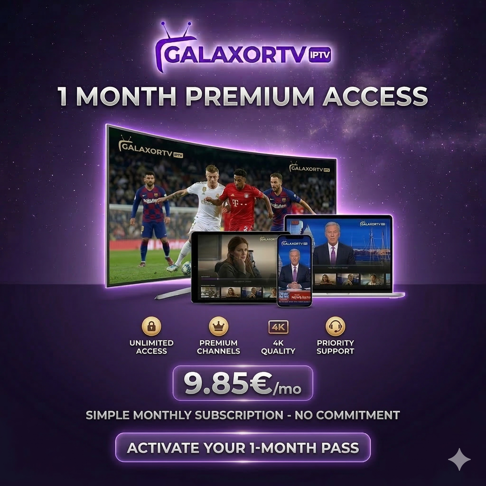 GALAXORTV Premium IPTV – 1 Month Subscription