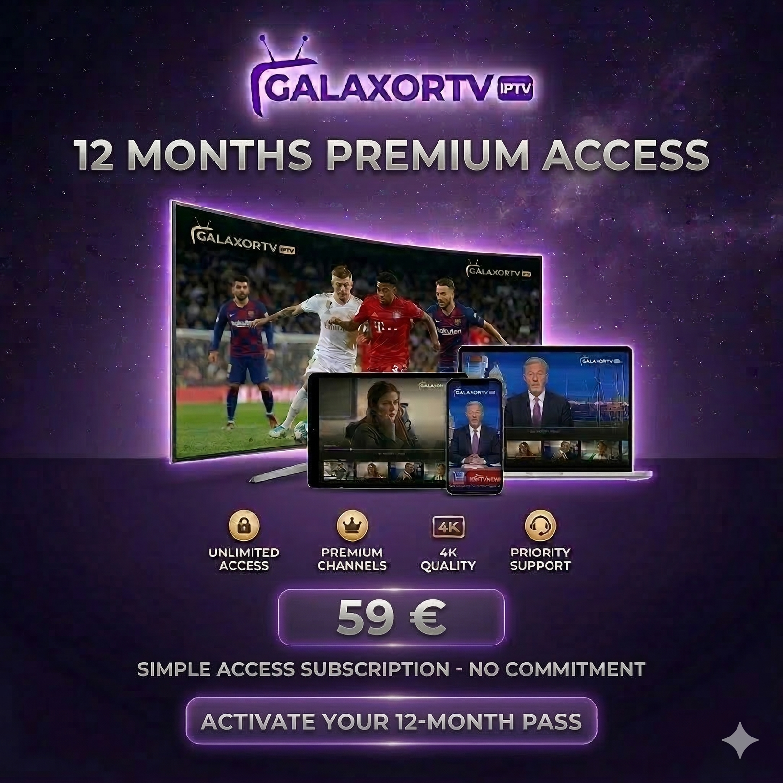GALAXORTV Premium IPTV – 12 Months Subscription (Best Value)