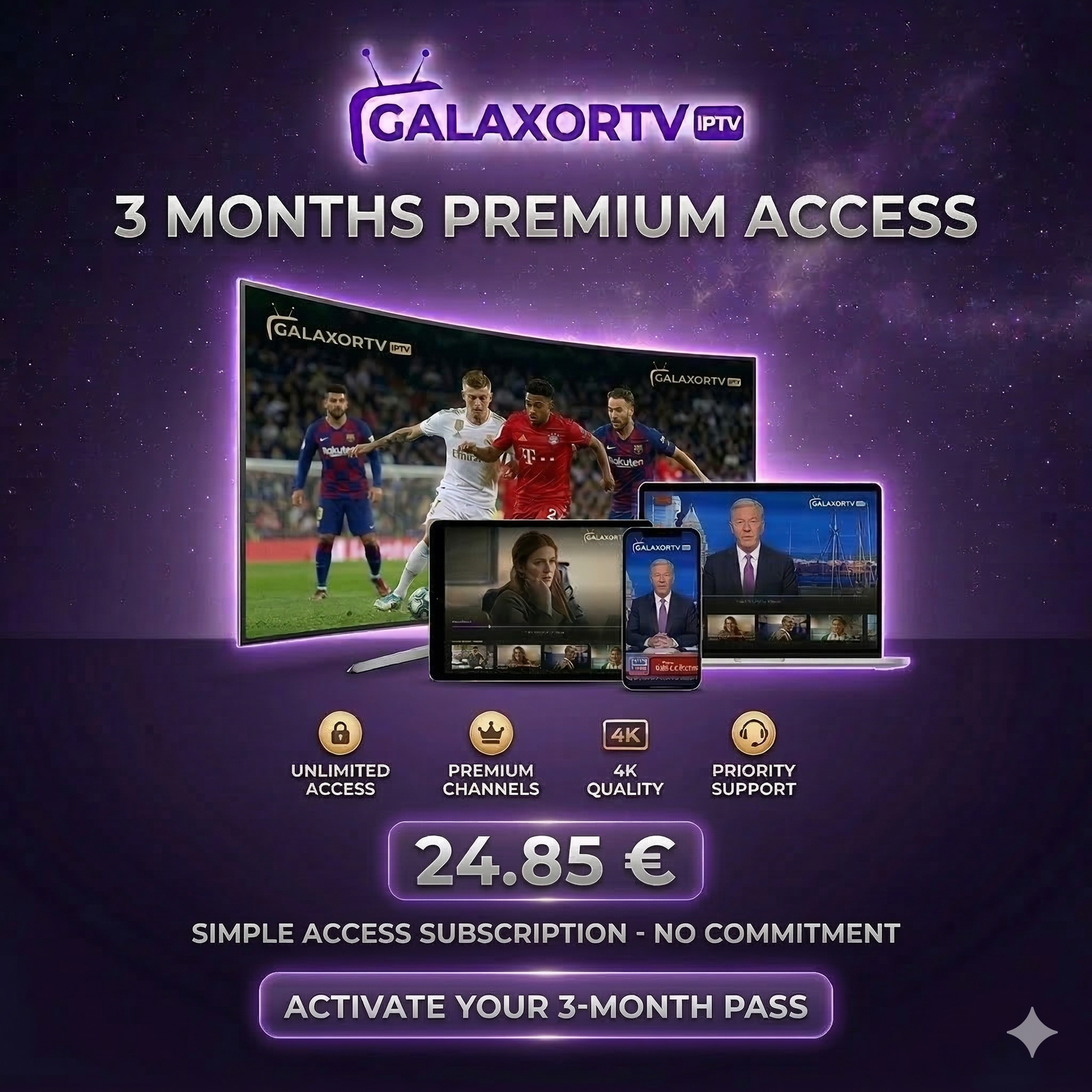 GALAXORTV Premium IPTV – 3 Months Subscription